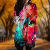 New In Autumn Cat Universe Print Plus Size Dress Women O'neck Long Sleeves Casual Pocket Dresses