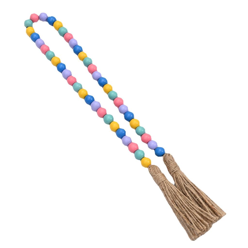 Ins Style Morandi Color Nordic Style Colored Wooden Beads Fringed Hemp Rope Beaded Home Holiday Diy Decoration Pendant