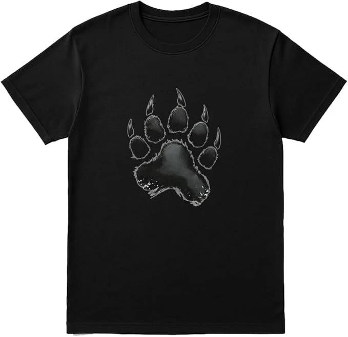 Bear Paw Print T-Shirt Wilderness Animal Claw Graphic Tee Unisex Black Shirt S