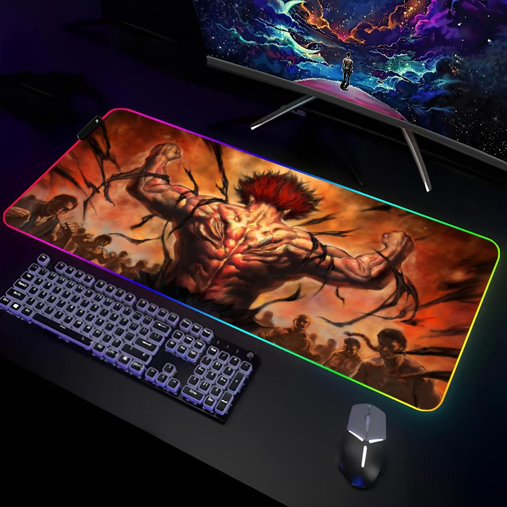 

Юдзиро Баки Ханма Коврик для мыши Геймерский RGB Коврик для стола Коврик для клавиатуры Игровые ноутбуки Светодиодный коврик для мыши Защита стола Аниме Коврики для мыши RGB600x300x3mm