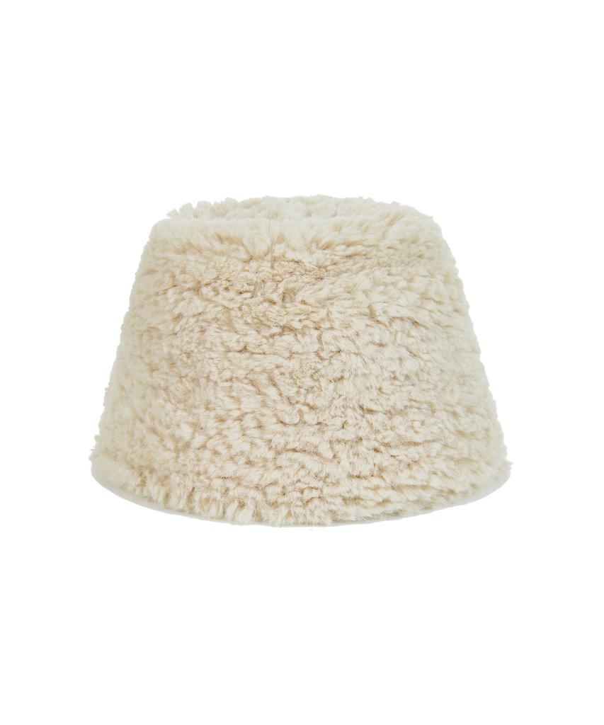 Bajal Fur Long Label Boucle Drop Bucket Hat Cream