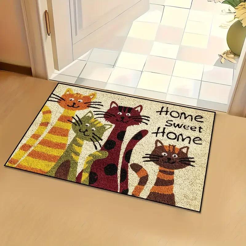 Vintage Cartoon Kat  Home Sweet Home  Entreekleed Antislip Vlekbestendig Wasbaar Vloerkleed voor Huis 40x60cm 16x24inch
