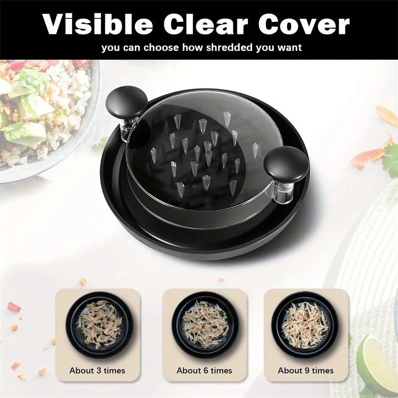 Upgraded Chicken Shredder with Transparent Cover: Large Anti-Slip Rotating Tool for Chopping Chicken, Beef, Cabbage,Vegetables