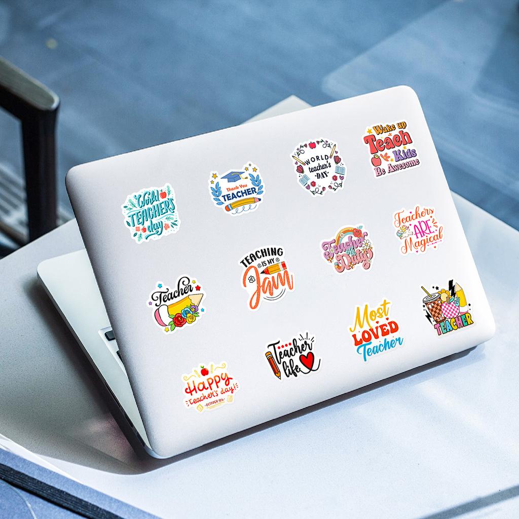 50 PCS Teacher's Day English Stickers - Appreciation Decals for Notebooks, Bottles, Gifts