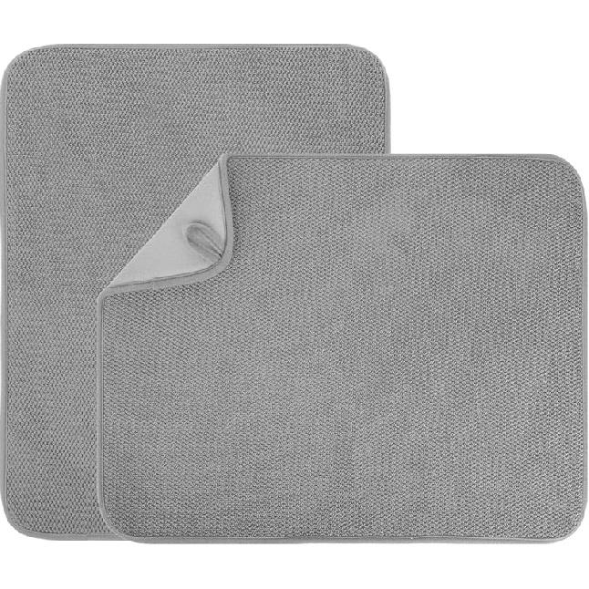 1 Pack Microfiber Dish Drying Mat for Kitchen Counter,Ultra Absorbent Dish Drainer Mat ,Dish Drying Pad , Dish Rack Mat 20×15 Inch (Gray)