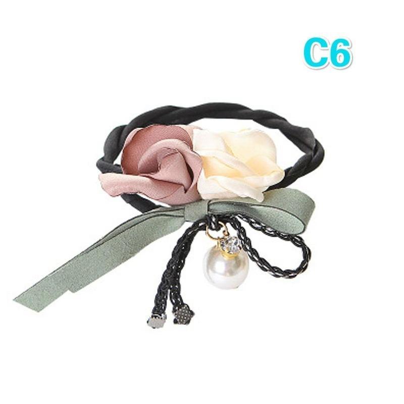 

Women Elegant Flower Big Pearls Hair Curls Bun DIY Hair Style Donut Maker Ribbon Lady Fashion Hair Making Tool Accessories light green