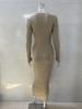 Damen Langarm Herbst/Winter Woll Bodycon Kleid - Gestrickt, Gerippt, Einfarbig, Rundhals