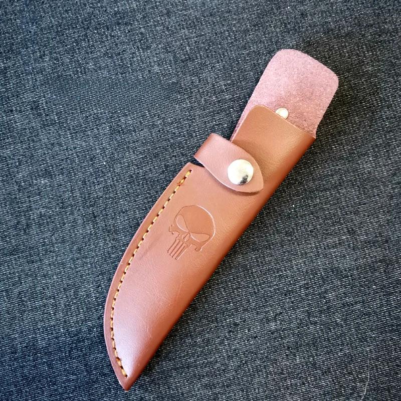 Fixed Blade Knife Scabbard Embossed Cowhide Cover Leather Sheath Camping Knife Case Hunting Holsters with Belt Buckle