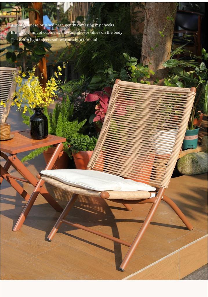 Compact Rattan Folding Lounge Chair for Balcony & Outdoor Use