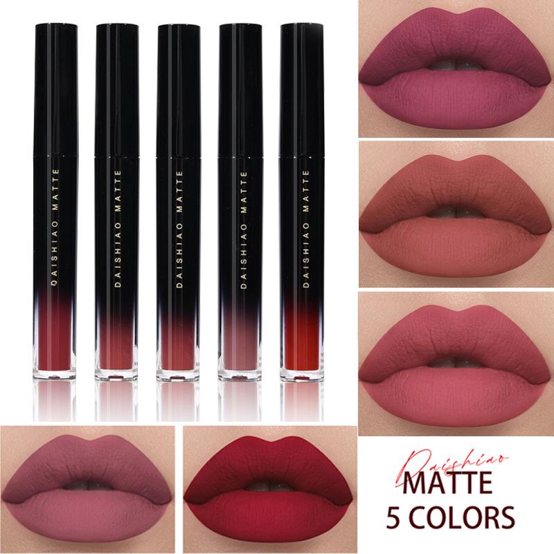 

Daiso Cross-border Waterproof Lipstick Set - 5 Matte, Non-fading, Non-stick Cups.