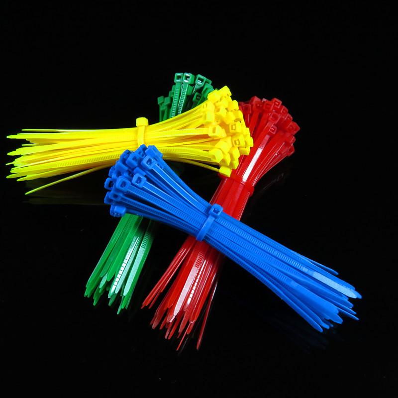 Multicolor Self-Locking Nylon Cable Ties: Red, Yellow, Blue, Green, Black, White, Purple, Orange, Pink Binding Straps (Sizes: 3x100, 3x150, 3x200)