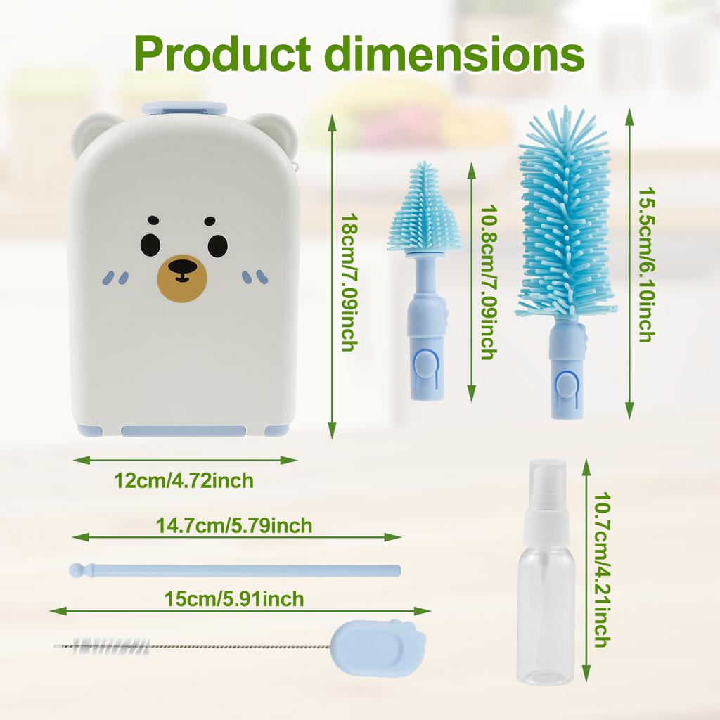 Bottle Brush Set Portable Baby Bottle Cleaner Kit with Silicone Nipple Brush Bottle Cleaning Tool Drying Rack for Home and Trave