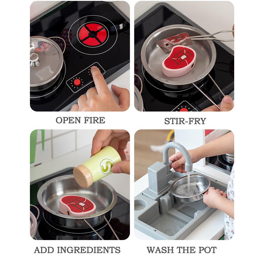 BABIBO Wooden Play House Kitchen Toy Suit/children Can Water Simulation Kitchenware With Sink/for Boys And Girls Cooking Toy Gift
