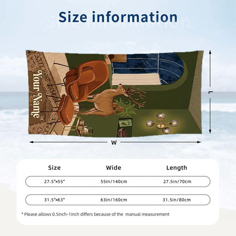 Deer Theme Beach Towel Personalized Custom Name & Text Soft Quick Dry Beach Towel for Swimming Travel