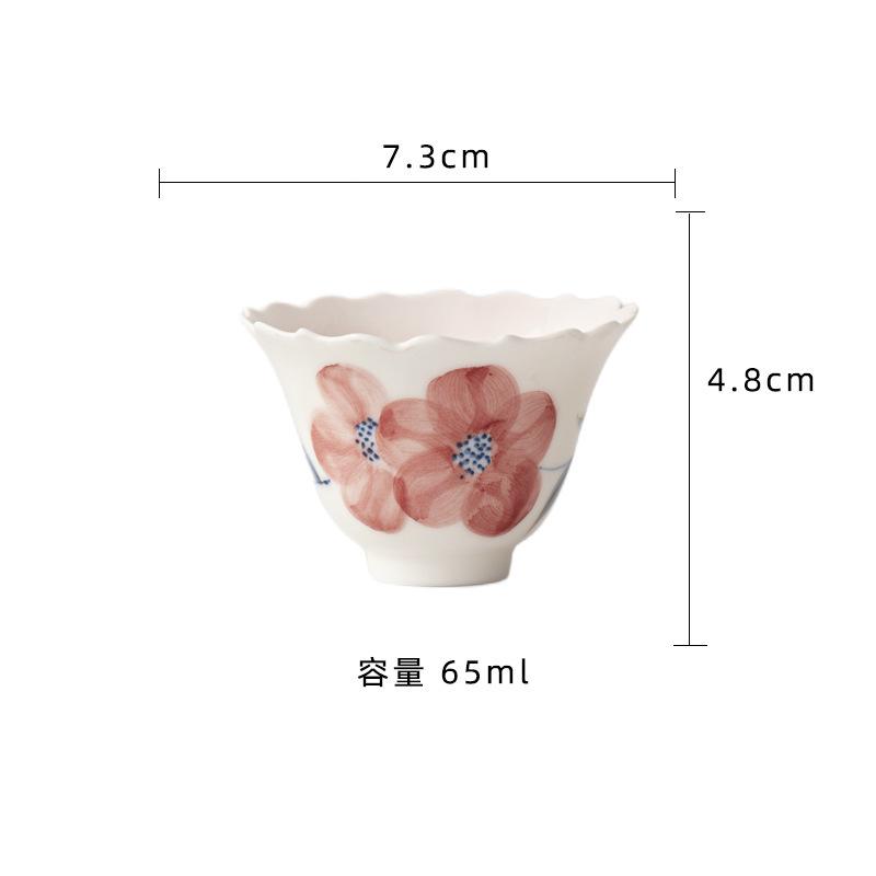 

2pc/lot Hand-painted Peach Blossom Teacup Japanese Tea Bowl Cute Cup Tea-tasting Fragrance Cup Chazhan Master Cups Cafes 65ml