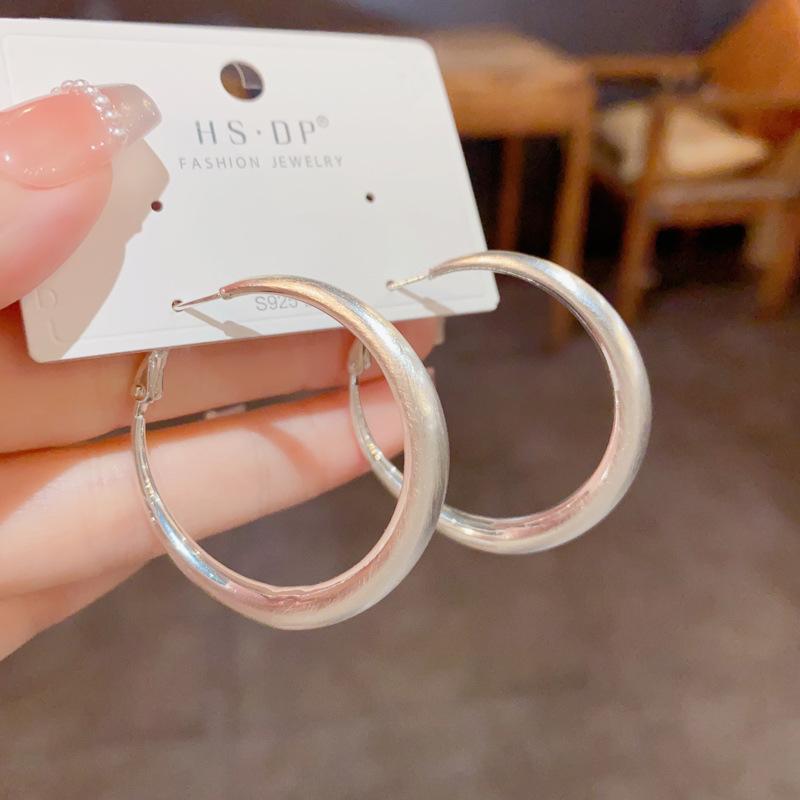 Personality Fashion Simple Metal Brushed Hoop Earrings Temperament Versatile Cool Style Earrings for Women