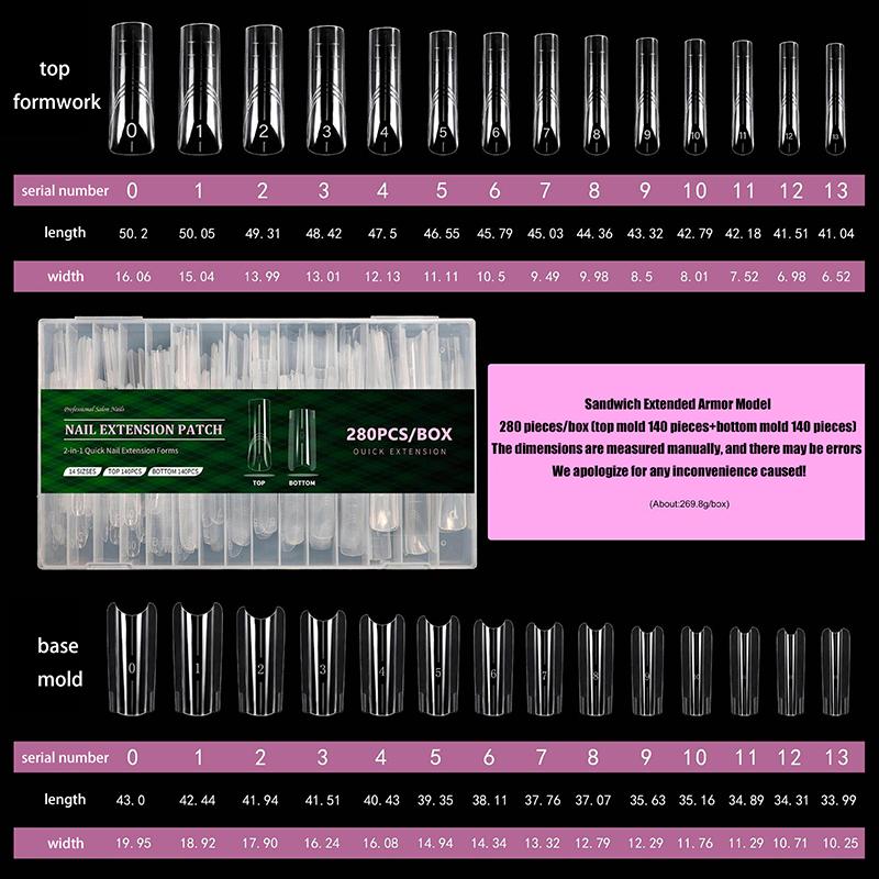 

[JN] Sandwich Dual Nail Form 140pcs 13Size Quick Extension Dual Form Coffin Oval T Shape Manicure Form Top Mold Bottom Mold