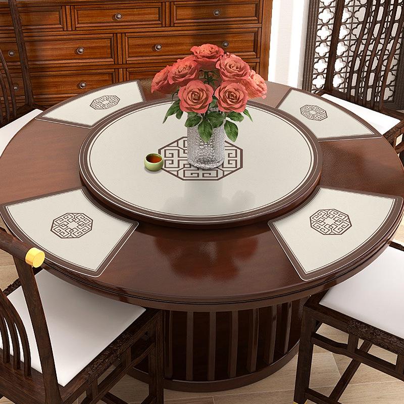 New Chinese Leather Placemat Waterproof Oil-Proof Insulation Dinning Table Placemat Hotel Round Table Dining Mat Fan-Shaped Dustproof Mat