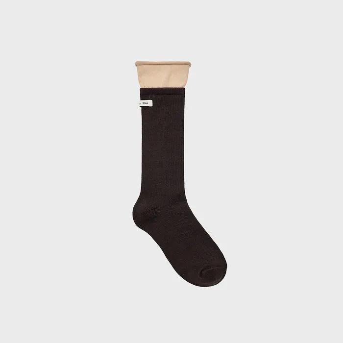 TWO TONE LAYERED SOCKS IN BROWN