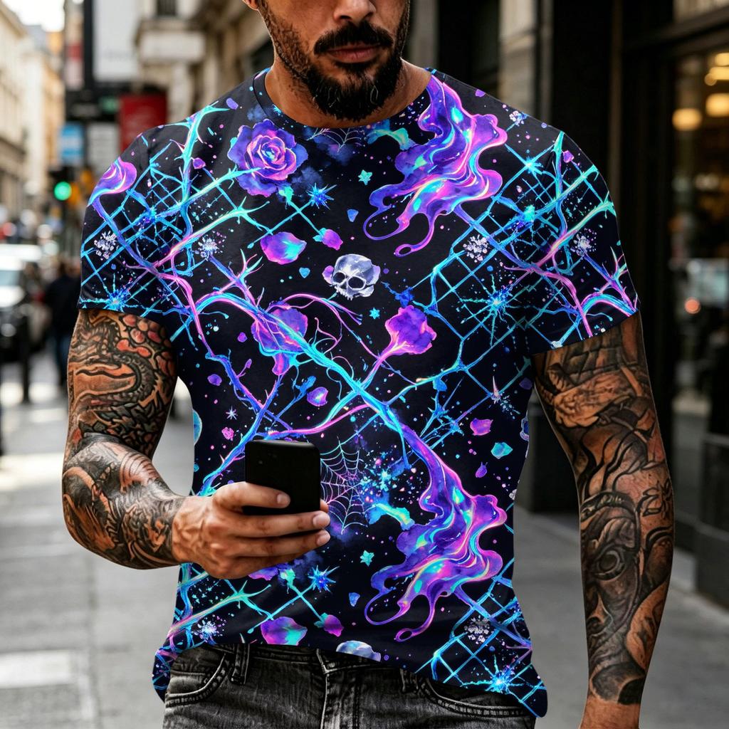 Men's Halloween Printed Short Sleeve Neck T-Shirt for Party Costume