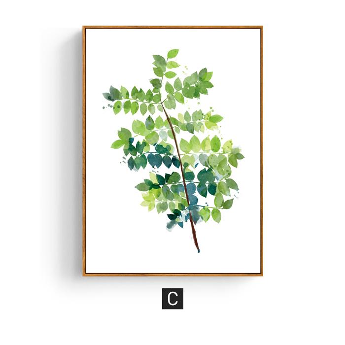 Nordic Watercolour Plant Wall Art Canvas Painting Green Leaf Poster Print Minimalist Wall Picture for Living Room Home Decor