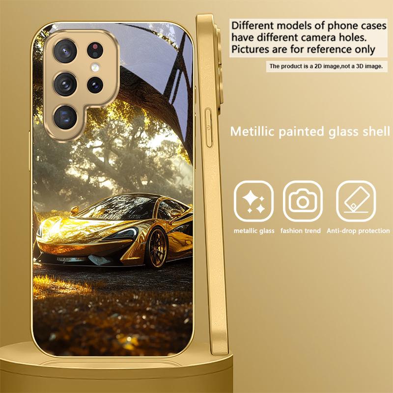 

Golden luxury sports car For Samsung Galaxy S26 S20 FE S21 S22 S23 Plus S24 Ultra S25Ultra S21+ S22Plus Golden glass phone case Galaxy S9+