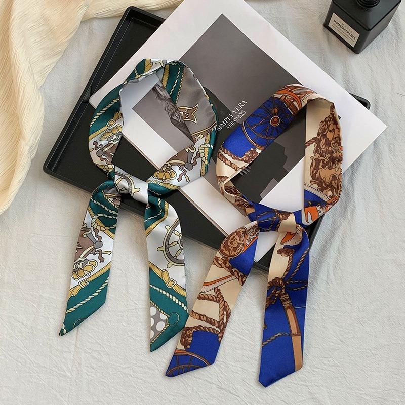 Long silk scarf, new thin and narrow decorative scarf, multi-purpose headscarf, headband, hair tie, bag streamer, gift box strap.