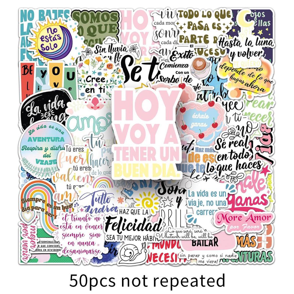 50 Personalized Motivational Spanish Stickers: Colorful Slogans for Cups, Laptops & More