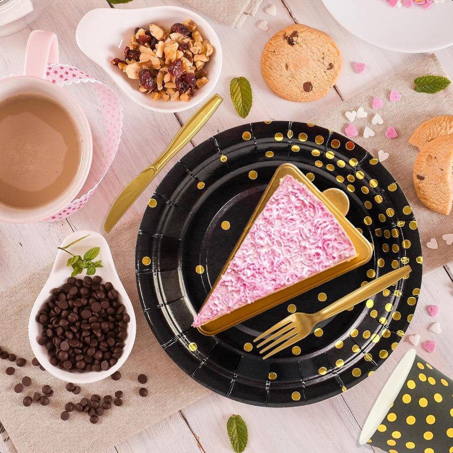 

168 шт. Черно-золотые принадлежности для вечеринкиОдноразовые украшения для вечеринки Бумажные тарелки Салфетки Стаканчики Пластиковые вилки Ножи Ложки для Дня рождения United States