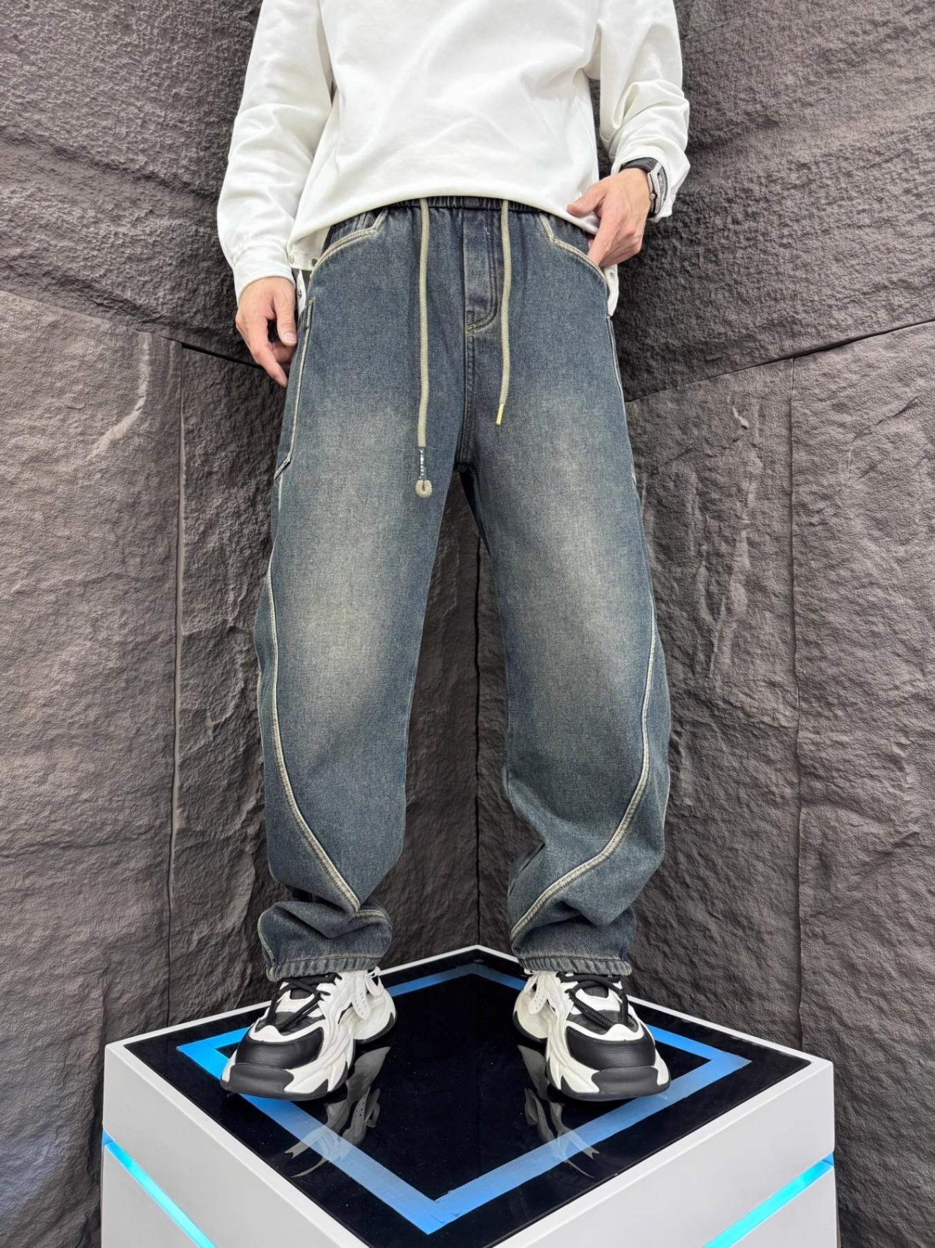 JYL Men s Jeans American Spring New Loose Straight Cargo Bootcut Denim L