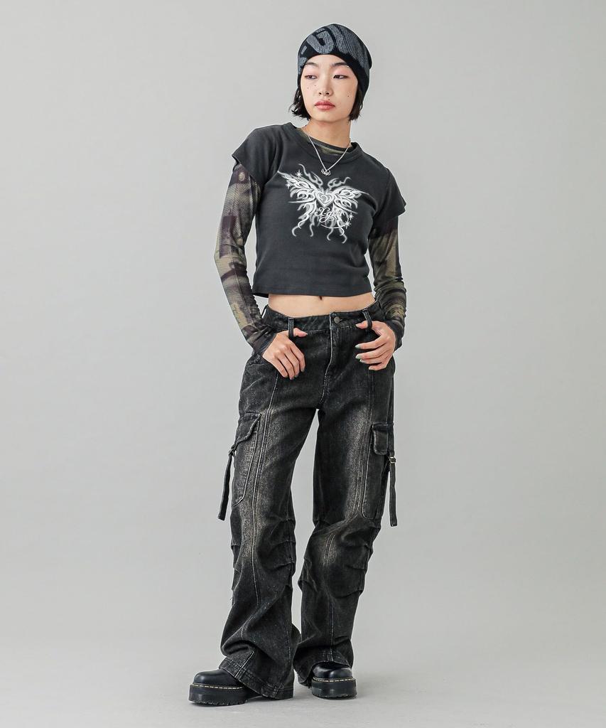 Casual Tribal Butterfly Baby Tee In Charcoal X-girl S/S