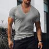 Men T-shirt V-neck Solid Color Sweat Absorption Breathable Extra Soft Dress-up Washable Summer Slim Fit Men Shirt Top for Men