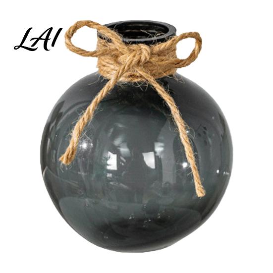 Floral Display Pot for Living Room Clear Round Resin Vase Transparent Sphere Flower with Jute Glass Vase Flowers Bow Modern Plastic Planter
