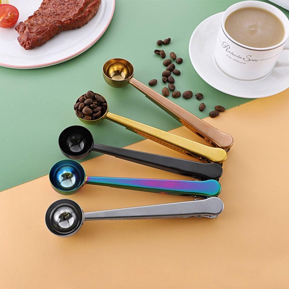 2-in-1 Coffee Spoon With Bag Clip Stainless Steel Spoon Bag Clip Durable Coffee Scoop Clip  Kitchen