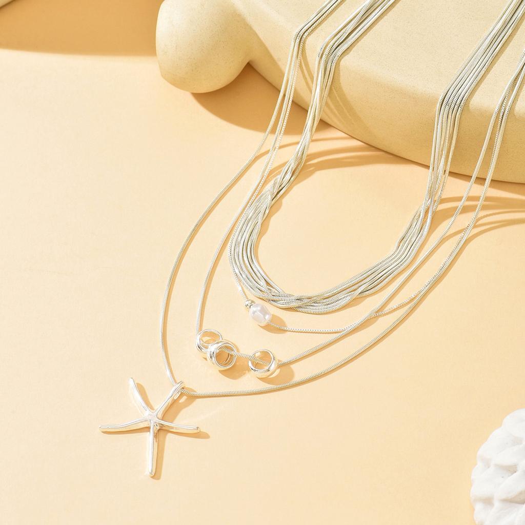 Starfish multi-layer necklace European and American cool jewelry women's versatile retro niche necklace neck chain accessories