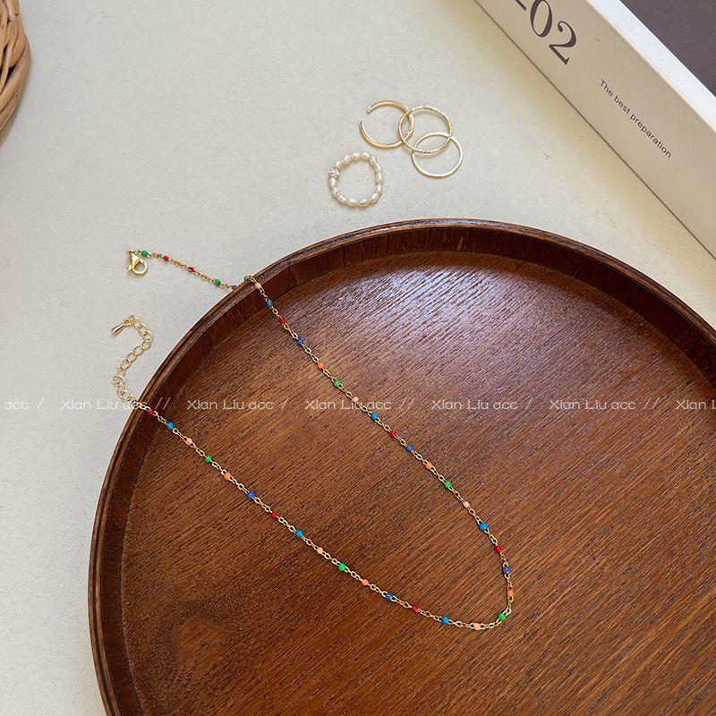 

Summer Dopamine Beaded Heart Necklace for Women 2025 New Arrival Twin Clavicle Chain Fancy Necklace Ornament Color Oil Drop Beaded Necklace