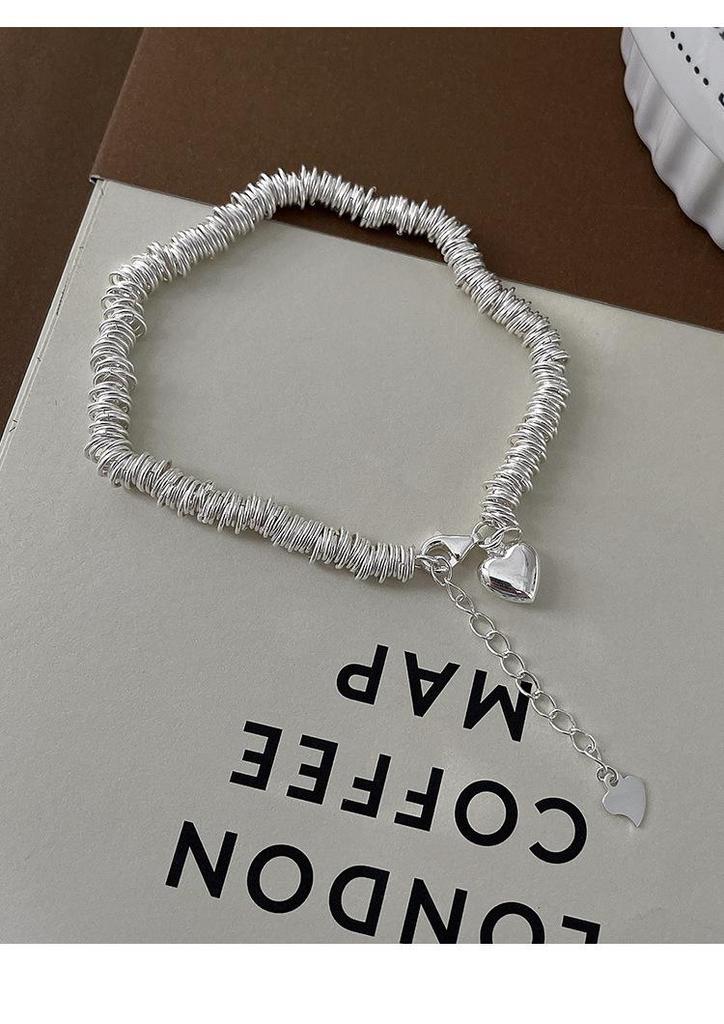 Glossy Heart Circle Bracelet - Women's Retro Luxury Silver Jewelry