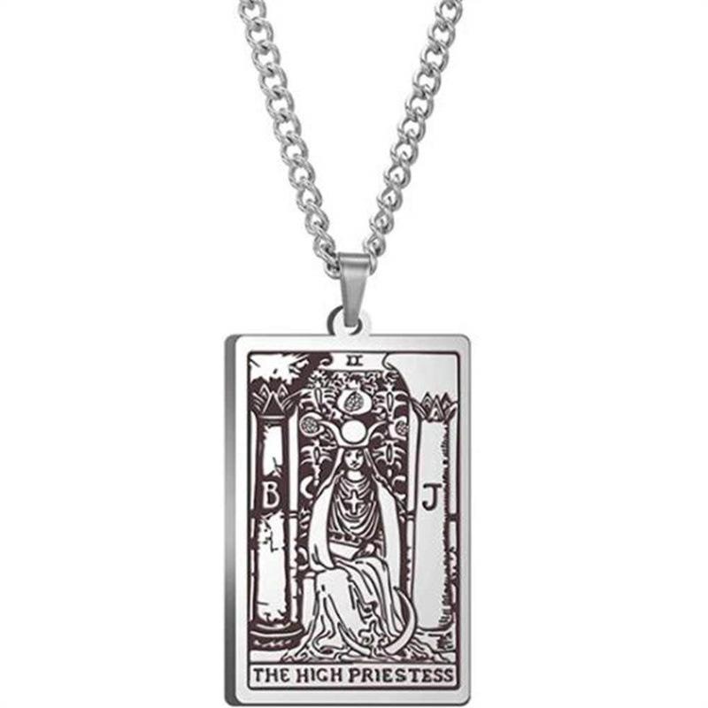 Tarot Stainless Steel Necklace Men'S Hip Hop Personality Retro Square Pendant Sweater Necklace