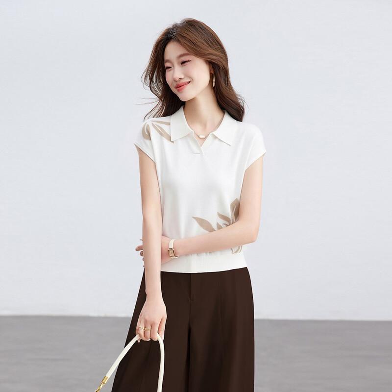 Srcr Women's Silk Blend Jacquard Knit Lapel T-Shirt