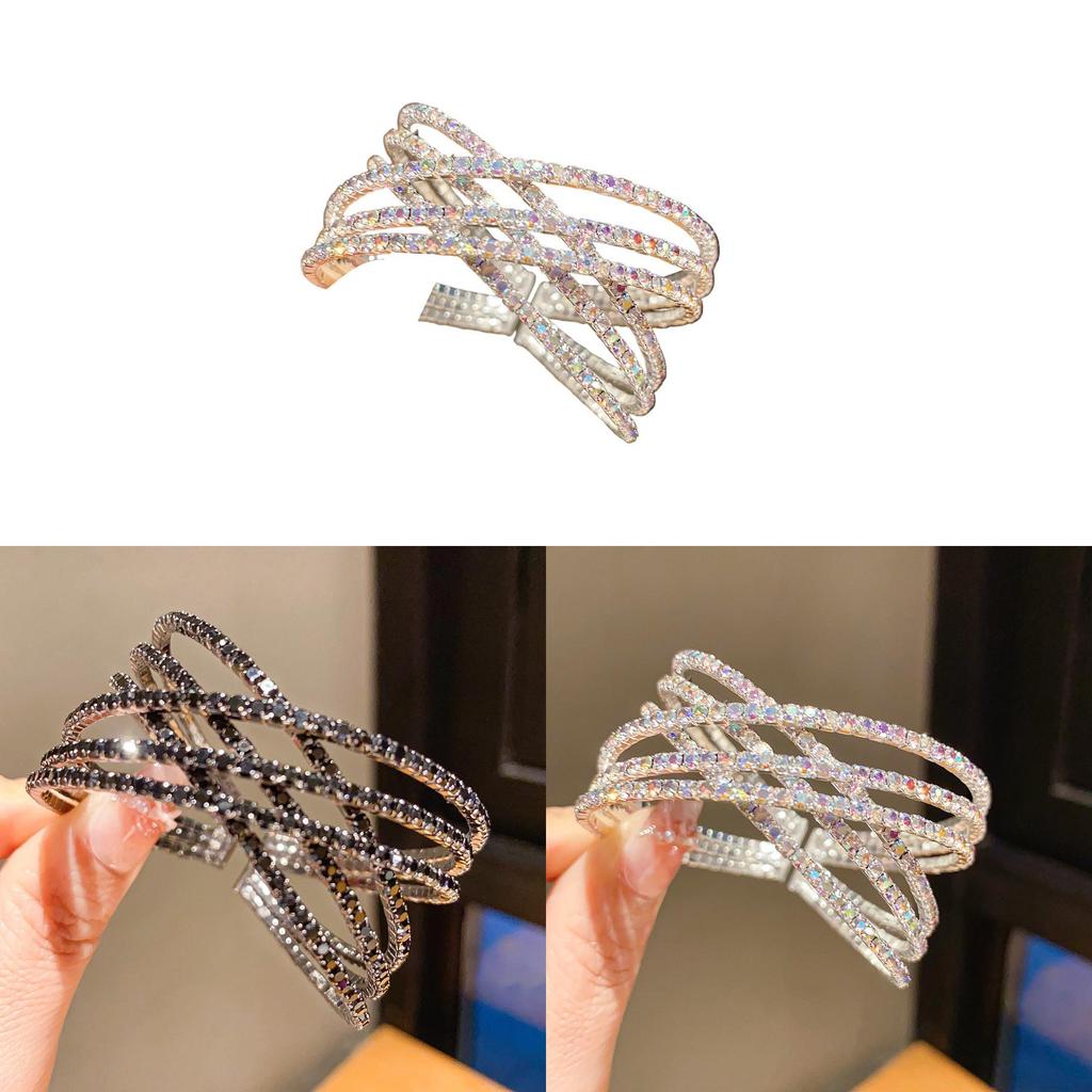 Geometric Diamondstudded Square Bangle With Crossed Openings For Fashion Women