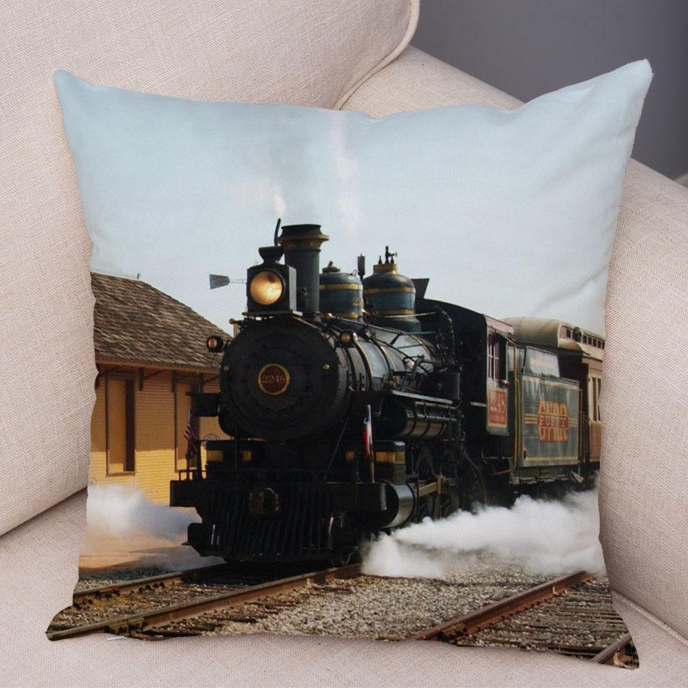 Pillowcase Vintage Style Steam Train Decor Retro Colorful Car Cushion Cover