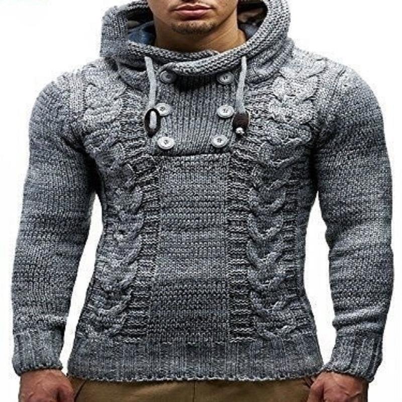

Sweater 2026 Men s Knitted Jacket Oversized High Neck Hooded Sweater S серый
