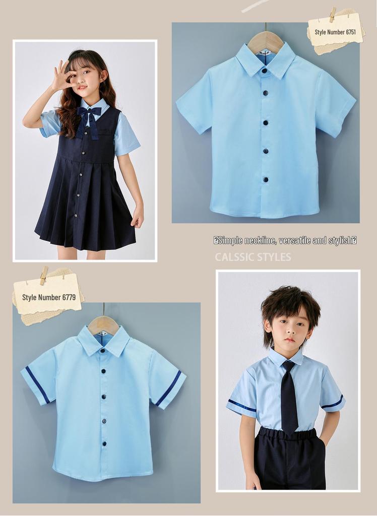 Kids' Summer White Collared Short-Sleeve Shirt - Primary School Uniform