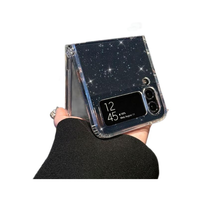 Suitable for Samsung Zflip6 Mobile Phone Case Magnetic Folding Zflip5 4th Generation Transparent Flash Powder Anti Fall Protection Case