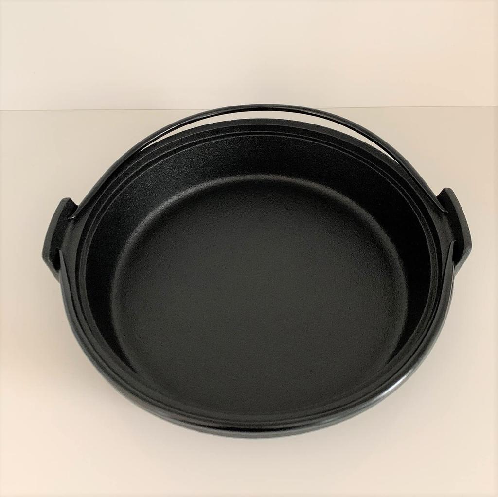 Made in Japan, Nanbu Ironware Sukiyaki and Gyoza Pot with Handle and Wooden Lid, 24cm Inner Diameter, IH Compatible