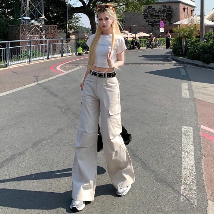 1116 Summer New Sand-colored Overalls Popular Thin Casual Wide-leg Pants Loose Drape Women's Trousers and Plus
