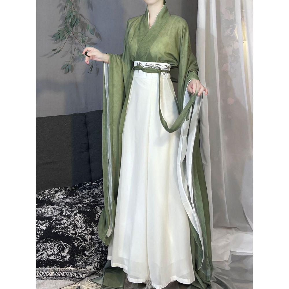 Denní dámský oblek čínské dynastie Wei a Jin ve stylu Hanfu s potiskem