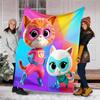 1pc Super Kitties Adventures1 Theme Soft Flannel Throw Blanket - Digital Print, Polyester, Cozy for All Seasons, Perfect for Outdoor, and Travel