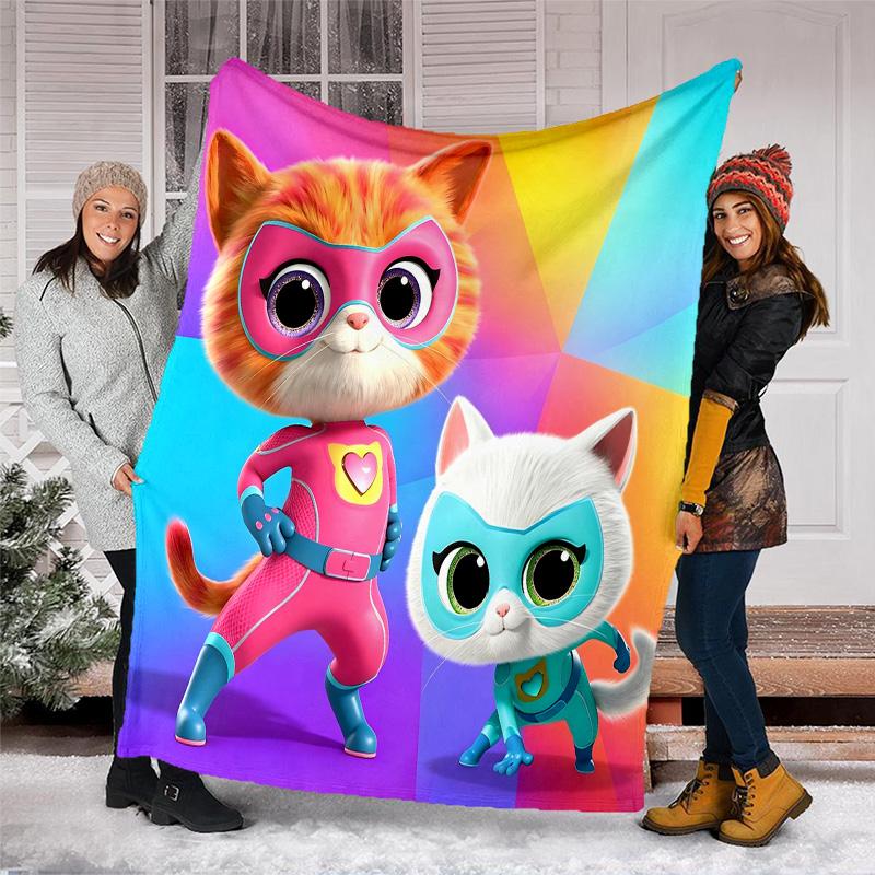 1pc Super Kitties Adventures1 Theme Soft Flannel Throw Blanket - Digital Print, Polyester, Cozy for All Seasons, Perfect for Outdoor, and Travel