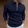 Zipper Striped Long Sleeved Men's Polo Shirt